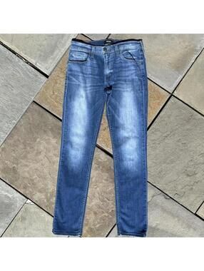 Medium Indigo Blue Wash Straight Slim Fit Jeans 32